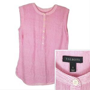 Talbots Womens Pink Pin Stripe Sleeveless Blouse Cotton Size Small Lightweight